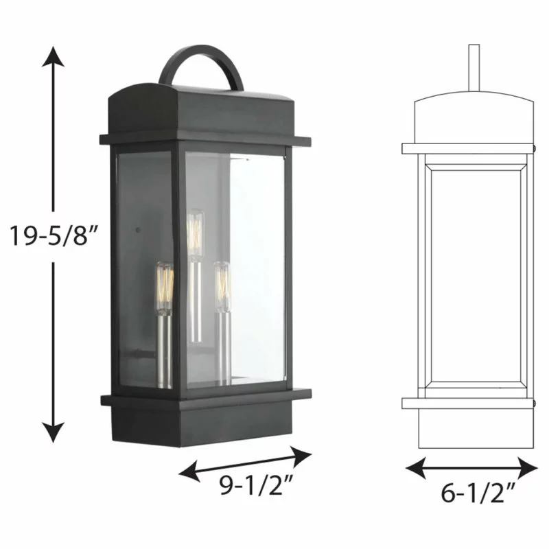 Progress Lighting Santee 3-Light Large Wall Lantern, Black 4 Progress Lighting Santee 3-Light Large Wall Lantern, Black - Image 4