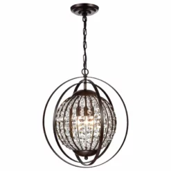 Warehouse Of Tiffany, Inc Regulus Antique Bronze 3-Light Pendant With Crystal Shade