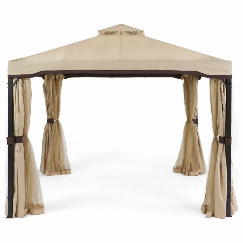 GDFStudio GDF Studio Sonoma Outdoor Gazebo Canopy With Net Drapery, Beige 12 GDFStudio GDF Studio Sonoma Outdoor Gazebo Canopy With Net Drapery, Beige - Image 12