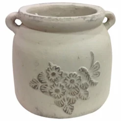 Goodmanandwife Heavy Hand Pressed Ancient Stressed Terracotta Flower Pot, Vintage White