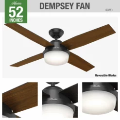 Hunter Fan Company 52" Dempsey Damp Matte Black Ceiling Fan With Light/Remote -Ceiling Lighting Shop f32168ea0f8fe20a 6953 w800 h800 b0 p0