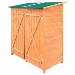 Vida XL International B.V. VidaXL Outdoor Wooden Storage Shed W/ Stool Backyard Garden Tool Organizer