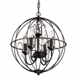 Edvivi Lighting Dover 4-Light Antique Bronze Globe Cage Chandelier With Crystals, 16.5"