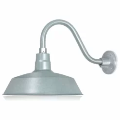 HTM Lighting Solutions 14in. Barn Light Fixture With Gooseneck Arm, Galvanized, 14-1/2" Long Gooseneck