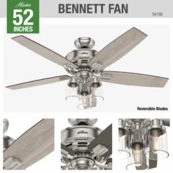 Hunter Fan Company Bennett Brushed Nickel Ceiling Fan With Light And Remote, 52" -Ceiling Lighting Shop f58137aa0f8fd48b 7744 w800 h800 b0 p0