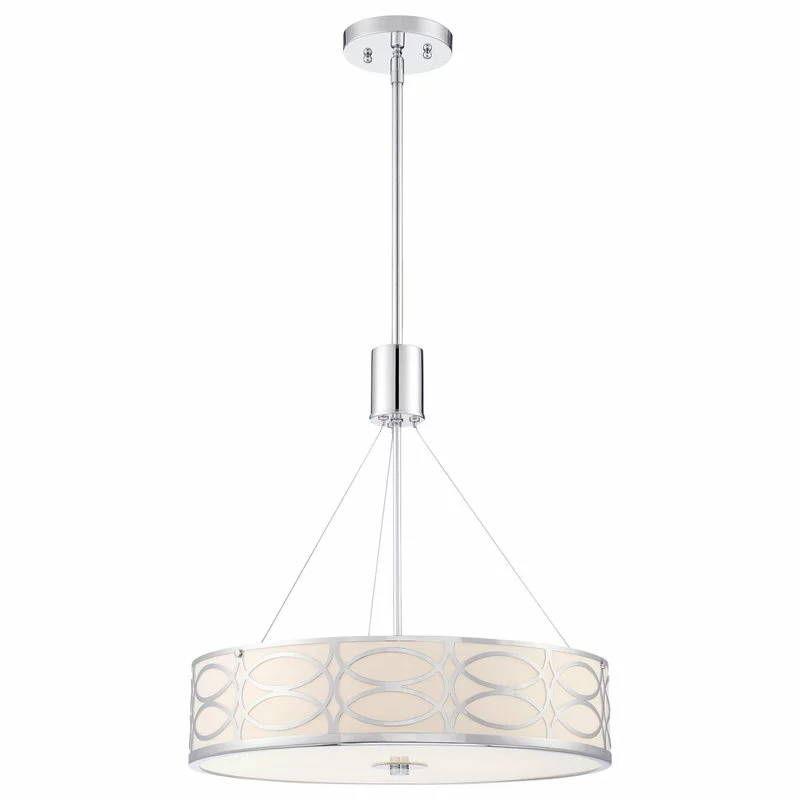 Kira Home Sienna Metal Drum Ceiling Light, Glass Diffuser, Chrome, Drum Chandeli 4 Kira Home Sienna Metal Drum Ceiling Light, Glass Diffuser, Chrome, Drum Chandeli - Image 4