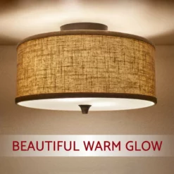 Kira Home Newport 14" Ceiling Light, Beige Linen Drum Shade, Oil-Rubbed Bronze -Ceiling Lighting Shop fb11789f00dcfc59 8689 w800 h800 b0 p0