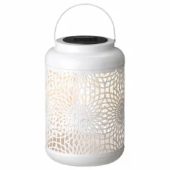 Glitzhome 8.75"H White Metal Cutout Solar Powered Lantern
