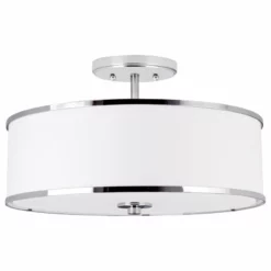 Kira Home Chloe 15" Retro Ceiling Light, White Drum Shade, LED Compatible, Round