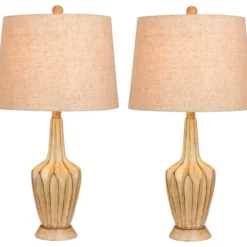 Fangio Lighting 26.5" Paper Lantern Fold Resin Table Lamp, Set Of 2, Beige