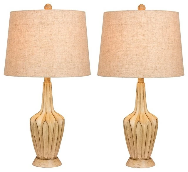 Fangio Lighting 26.5" Paper Lantern Fold Resin Table Lamp, Set Of 2, Beige 1 Fangio Lighting 26.5" Paper Lantern Fold Resin Table Lamp, Set Of 2, Beige