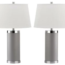 Safavieh Leather Column Table Lamps, Set Of 2, Gray