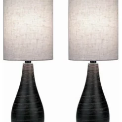 Joshua Marshal #2 Pack-Table Lamp, Brushed D.Brz/Linen Shade, E27 Cfl 13Wx2