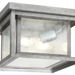 Sea Gull Lighting 2-Light Outdoor Flush Mount, Weathered Pewter