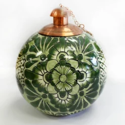 Tierra Fina Talavera Srtyle Table Top Torch, Made In Mexico, Green Monochrome