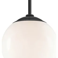Troy Lighting Globe Outdoor Pendant, Gloss White Shade With Gloss Black 24" Stem, 16" Shade