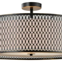 Woodbridge Lighting Inc. Woodbridge Lighting Spencer 3-light Metal Semi-Flush Fixture In Bronze Off White