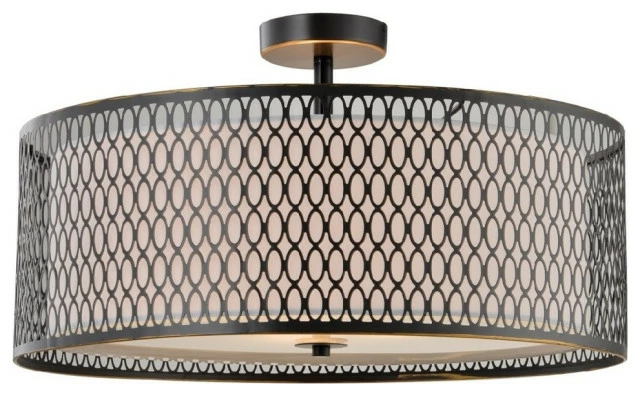 Woodbridge Lighting Inc. Woodbridge Lighting Spencer 3-light Metal Semi-Flush Fixture In Bronze Off White 1 Woodbridge Lighting Inc. Woodbridge Lighting Spencer 3-light Metal Semi-Flush Fixture In Bronze Off White