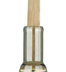 Foreign Affairs Home Decor Hanging Lamp Shimmer In Green Glass With Wood Top Black And White Woven Chain