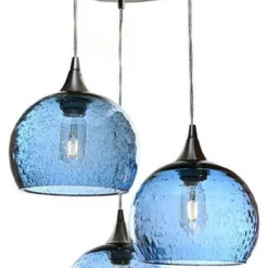 Bicycle Glass Co. Lunar 3-Light Cascade Pendant No. 767, Blue Glass Shades