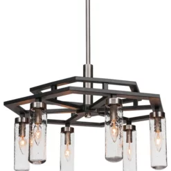 Toltec Lighting Salinda 6-Light Chandelier, Matte Black, Brushed Nickel, 2.5" Clear Bubble Glass