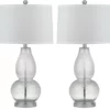 Safavieh Mercurio Double Gourd Lamps, Set Of 2, Clear Crackle, White Shade