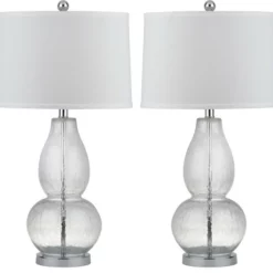 Safavieh Mercurio Double Gourd Lamps, Set Of 2, Clear Crackle, White Shade