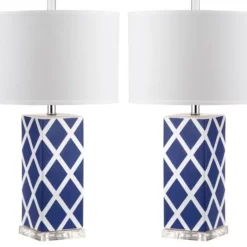Safavieh Garden Lattice Table Lamps, Navy, 27"H, Set Of 2