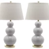 Safavieh Pamela Triple Gourd Ceramic Lamps, Set Of 2, White