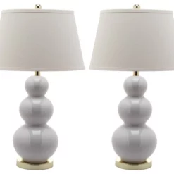 Safavieh Pamela Triple Gourd Ceramic Lamps, Set Of 2, White
